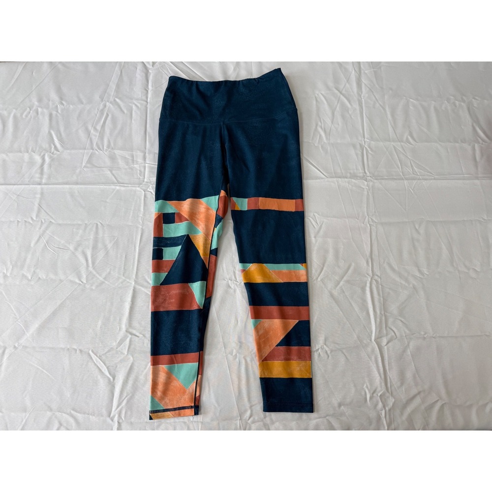 Prana Leggings Women Small Navy Blue Good Geometric Abstract High Waist Yoga